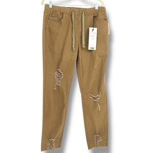 YMI Woman's Khaki Brown Twill Joggers NWT Large  Campy Barn Grunge Relaxed